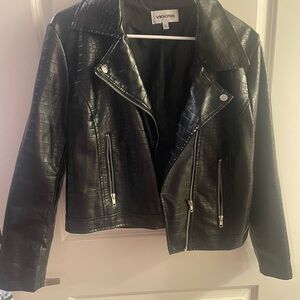 Vigoss Black Croc-Pattern Leather Jacket